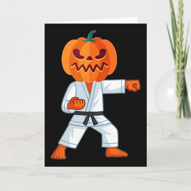 Halloween Karate Fighter Pumpkin Head Scary Gift  Card (Front)