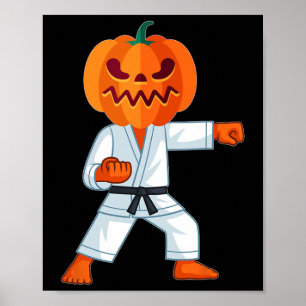Halloween Karate Fighter Pumpkin Head Scary Gift Poster