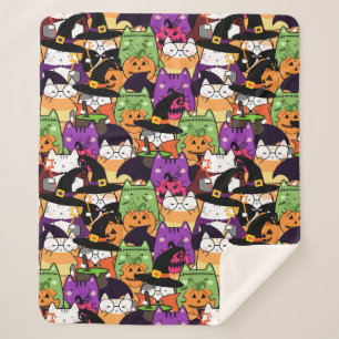 Halloween Kawaii Cat Pattern  Sherpa Blanket