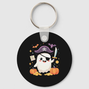 Halloween Kawaii Ghost Dressed As Pirate For Spook Key Ring
