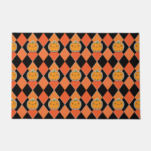 Halloween Kawaii Jack-o-lantern Argyle Doormat
