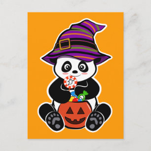 Halloween kawaii Panda with candies Postcard