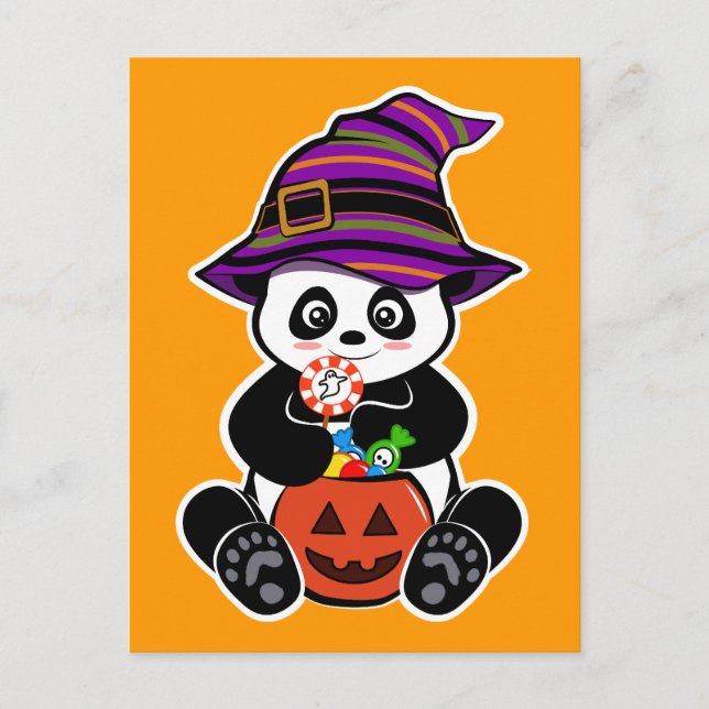 Halloween kawaii Panda with candies Postcard (Front)