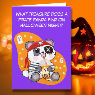 Halloween Kawaii Pirate Panda Drinking Boba Tea Card