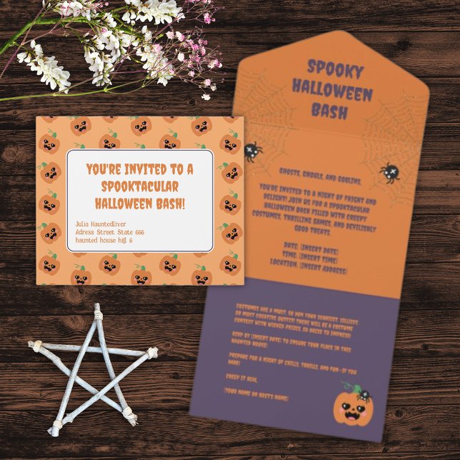 Halloween Kawaii Pumpkins Pattern All In One Invitation (Creator Uploaded)