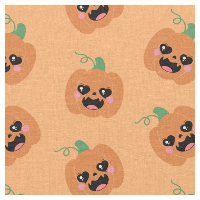 Halloween Kawaii Pumpkins Pattern Fabric (Close Up)