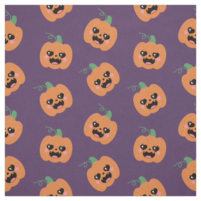 Halloween Kawaii Pumpkins Pattern Fabric (Swatch)