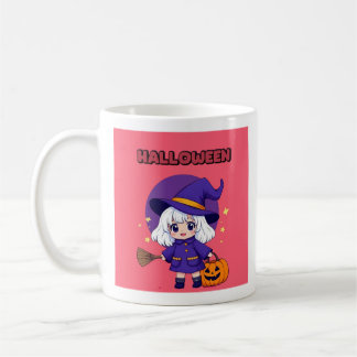 Halloween Kawaii Witch Mug – White Hair Broom 11oz
