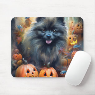 Halloween Keeshond With Pumpkins Scary Mouse Pad