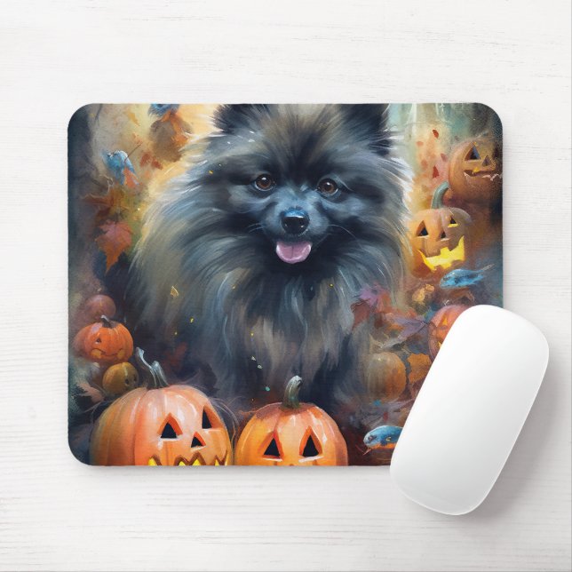 Halloween Keeshond With Pumpkins Scary Mouse Pad (With Mouse)