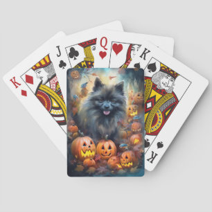 Halloween Keeshond With Pumpkins Scary Playing Cards