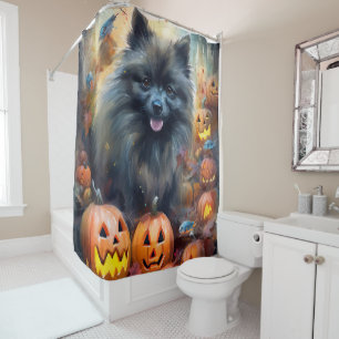 Halloween Keeshond With Pumpkins Scary Shower Curtain
