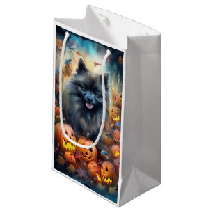 Halloween Keeshond With Pumpkins Scary Small Gift Bag