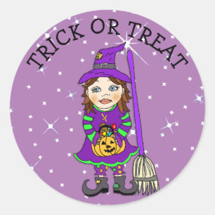 Halloween Kid Witch Costume Starry Night Classic Round Sticker