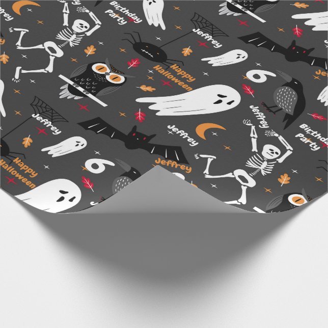 Halloween Kids Birthday Customise 4 Text Name Age Wrapping Paper (Corner)