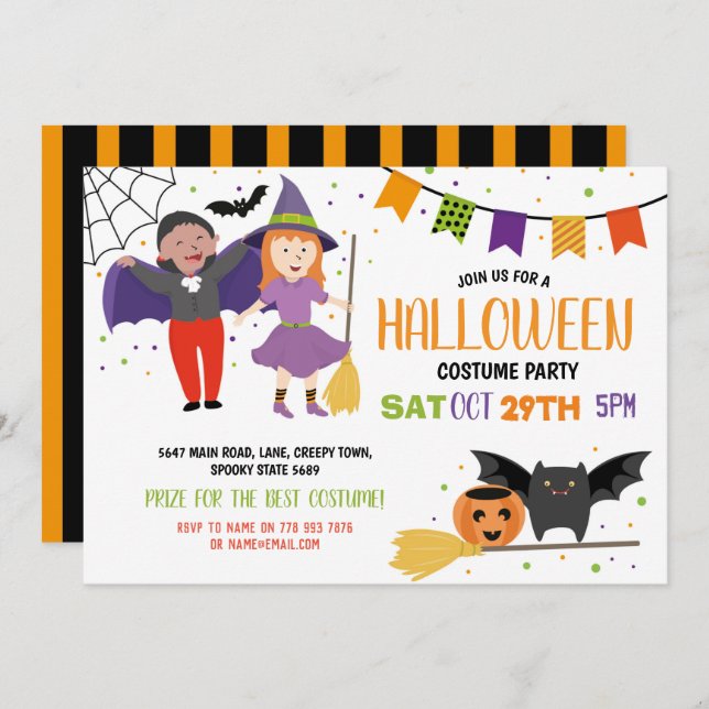 Halloween Kids Costume Fancy Dress Bats Party Invitation (Front/Back)