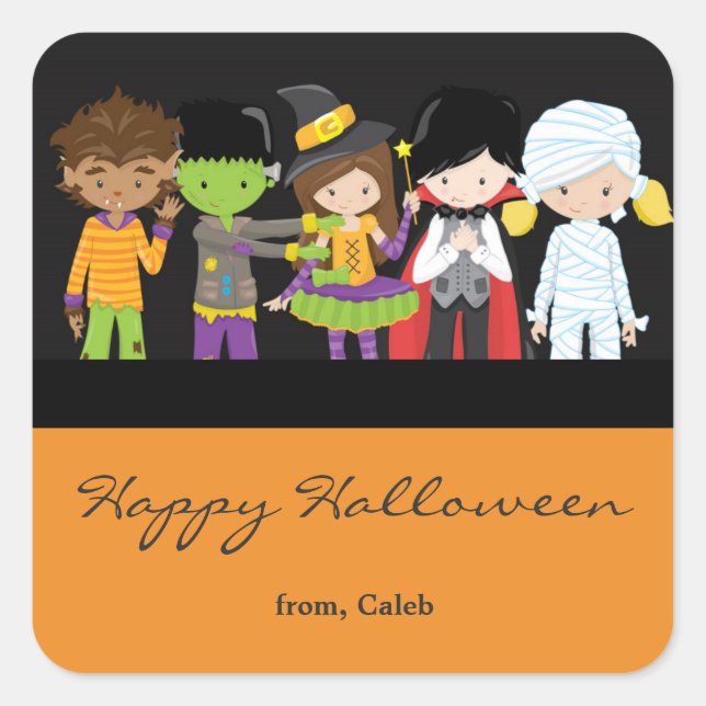 Halloween Kids in Costume Cute Party Favour Sticke Square Sticker (Front)