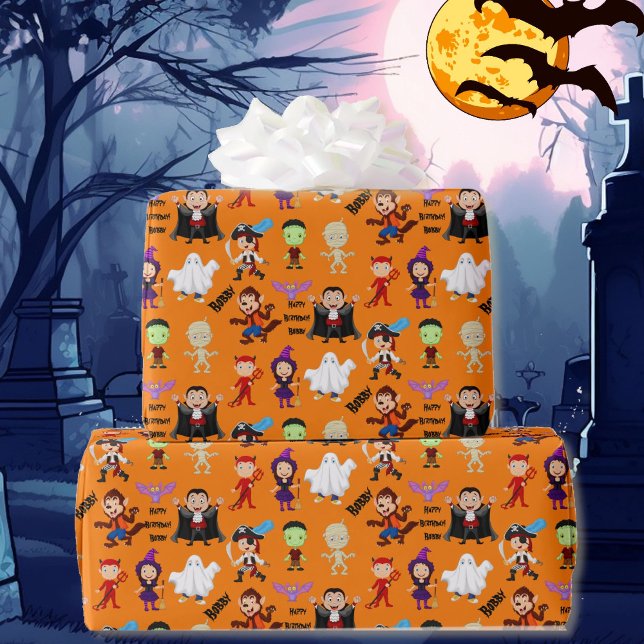 Halloween Kids Name Child's Birthday Personalise Wrapping Paper (Creator Uploaded)