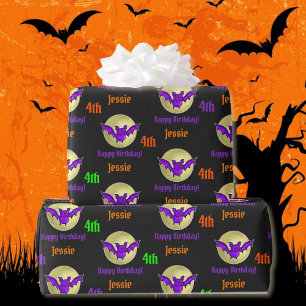 Halloween Kids Name Child's Birthday Personalize Wrapping Paper