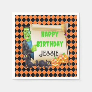 Halloween Kids Name Frankenstein Birthday Custom Napkin