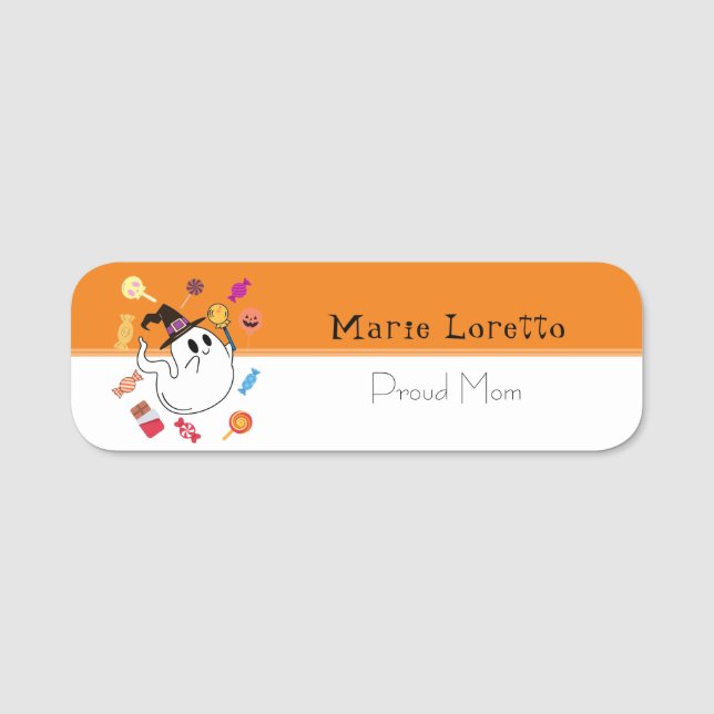 Halloween Kids Party Orange Name Tag (Front)