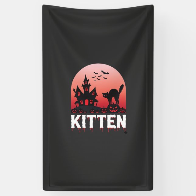 Halloween Kitten Haunted House Cat Design_1 Banner (Vertical)