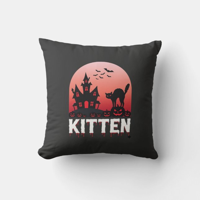 Halloween Kitten Haunted House Cat Design_1 Cushion (Front)
