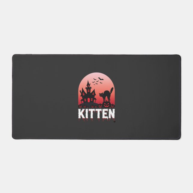 Halloween Kitten Haunted House Cat Design_1 Desk Mat (Front)