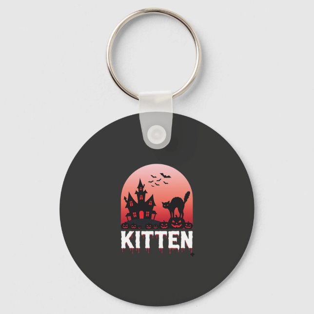 Halloween Kitten Haunted House Cat Design_1 Key Ring (Front)
