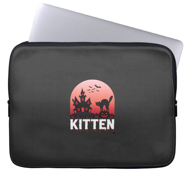 Halloween Kitten Haunted House Cat Design_1 Laptop Sleeve (Front)