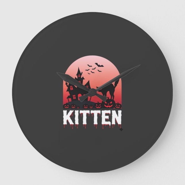Halloween Kitten Haunted House Cat Design_1 Large Clock (Front)