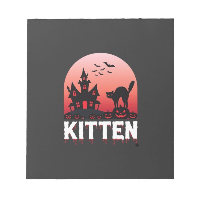 Halloween Kitten Haunted House Cat Design_1 Notepad (Front)