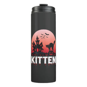 Halloween Kitten Haunted House Cat Design_1 Thermal Tumbler