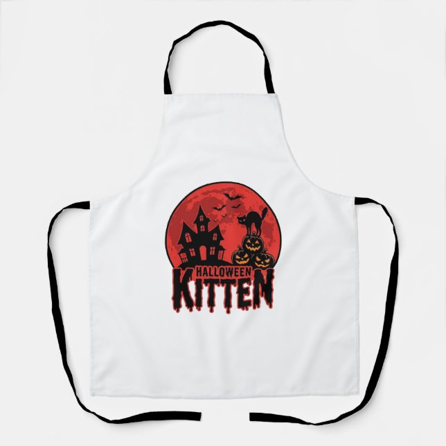 Halloween Kitten Haunted House Cat Graphic_1 Apron (Front)