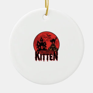 Halloween Kitten Haunted House Cat Graphic_1 Ceramic Tree Decoration