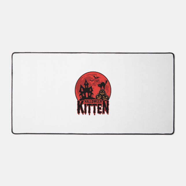 Halloween Kitten Haunted House Cat Graphic_1 Desk Mat (Front)