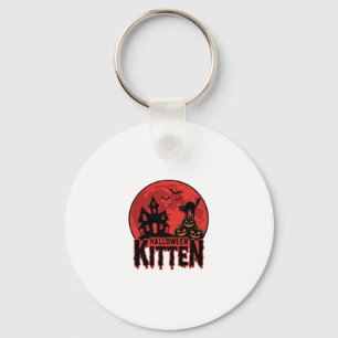 Halloween Kitten Haunted House Cat Graphic_1 Key Ring