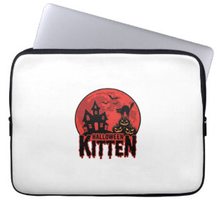 Halloween Kitten Haunted House Cat Graphic_1 Laptop Sleeve