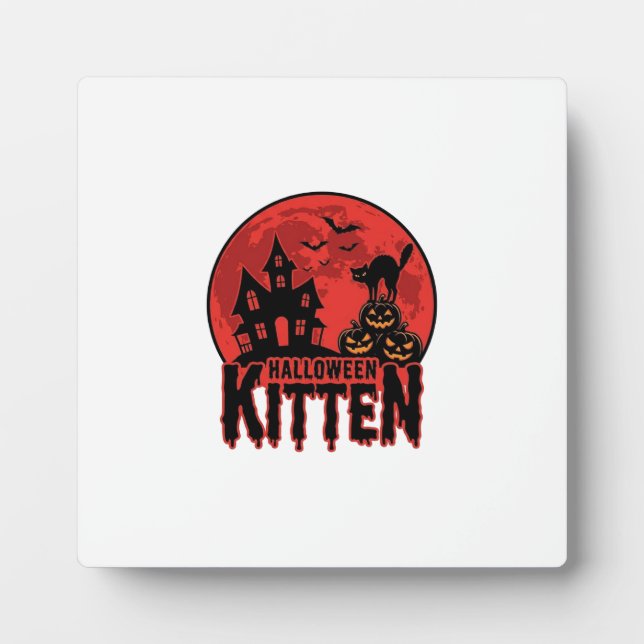 Halloween Kitten Haunted House Cat Graphic_1 Plaque (Front)