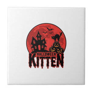 Halloween Kitten Haunted House Cat Graphic_1 Tile