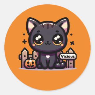 Halloween Kitten Vicious Cute Cat Classic Round Sticker