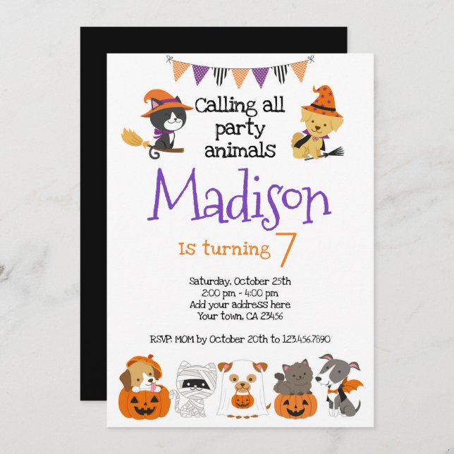 Halloween Kitties and Pupies Invitation (Front/Back)