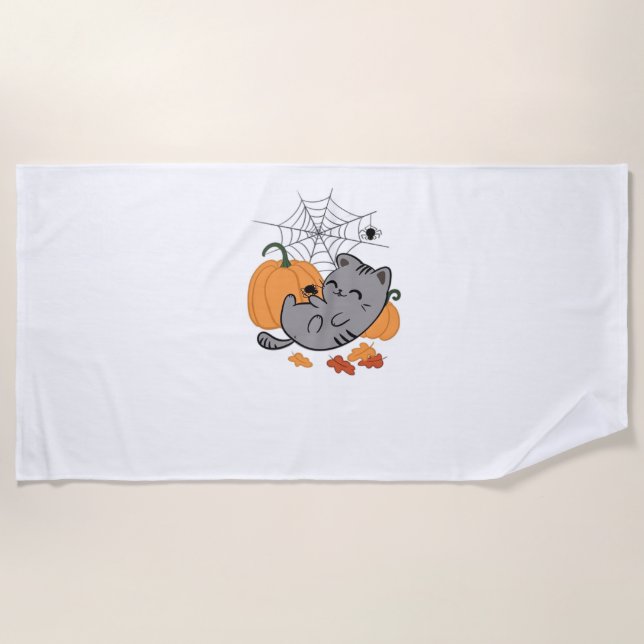 Halloween Kitty and Spiders Classic T-Shirt Beach Towel (Front)