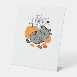 Halloween Kitty and Spiders Classic T-Shirt Pedestal Sign