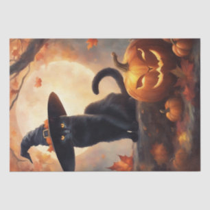 Halloween Kitty Cat in a Witch Hat Decoupage Tissue Paper