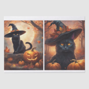 Halloween Kitty Cat in a Witch Hat Decoupage Tissue Paper