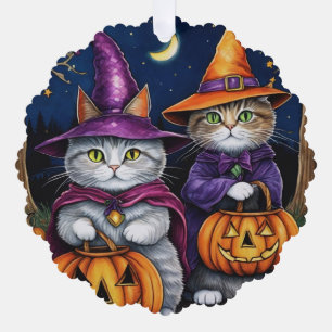 Halloween Kitty Cats in Hats 2 Sides Tree Decoration Card