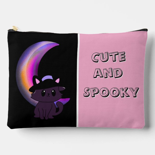 Halloween Kitty & Crescent Moon Cute Custom Accessory Pouch (Front)