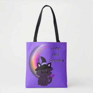 Halloween Kitty & Crescent Moon Cute Custom Tote Bag