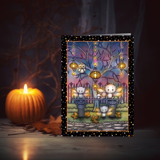 Halloween Kitty Fairies Cute Art Card (Creator Uploaded)